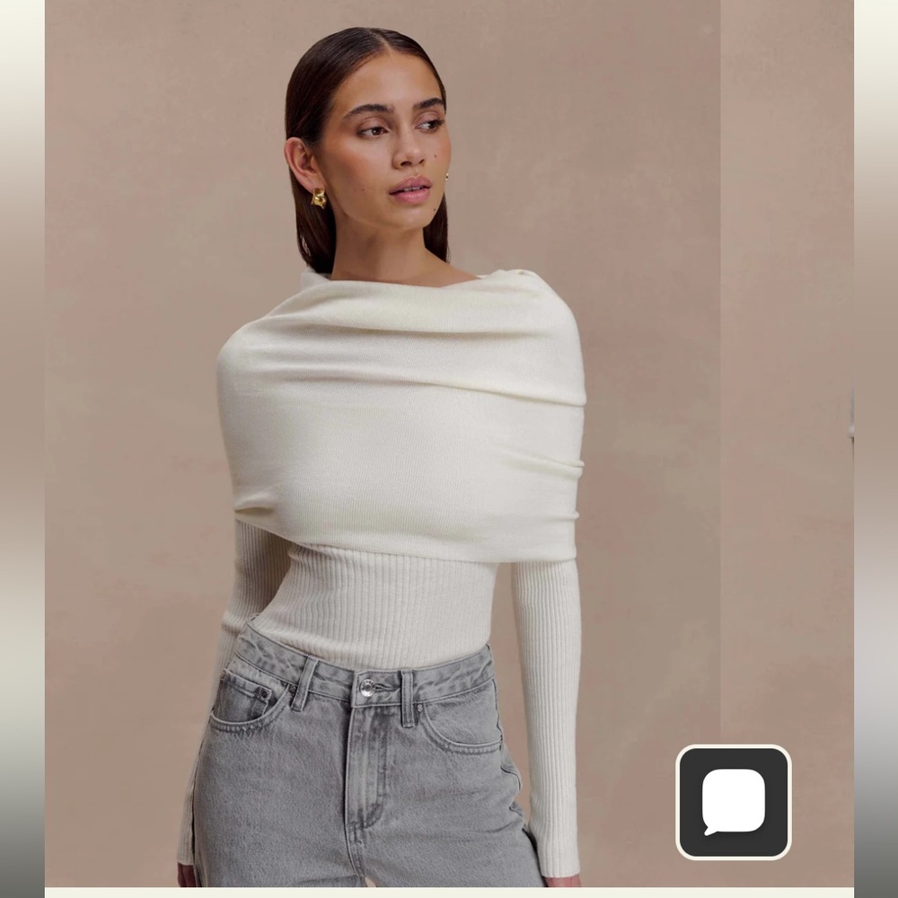 Meshki Mazie Asymetrical Cashmere Blend Long Sleeve Knit Top - Ivory